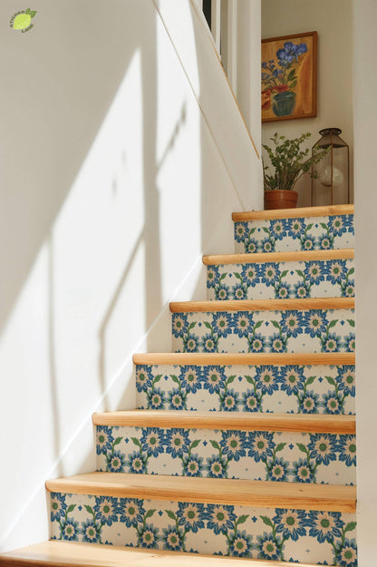 Risograph Floral Block Print peel and stick tile decals, photo 8 of 8