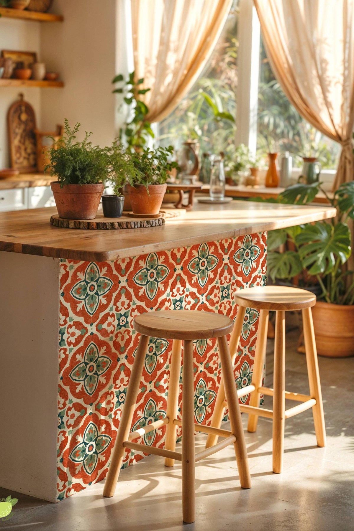 Rustic Mediterranean Floral Motif peel and stick tile decals