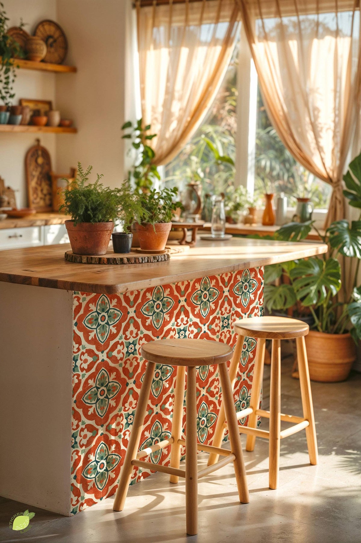 Rustic Mediterranean Floral Motif peel and stick tile decals, photo 5 of 8