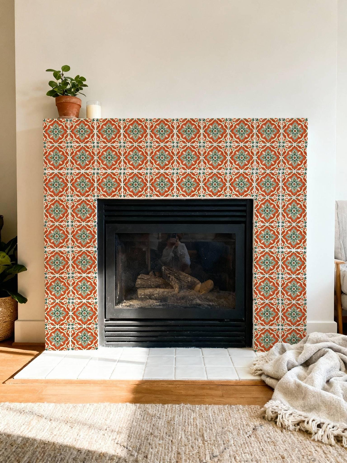 Rustic Mediterranean Floral Motif peel and stick tile decals, photo 7 of 8
