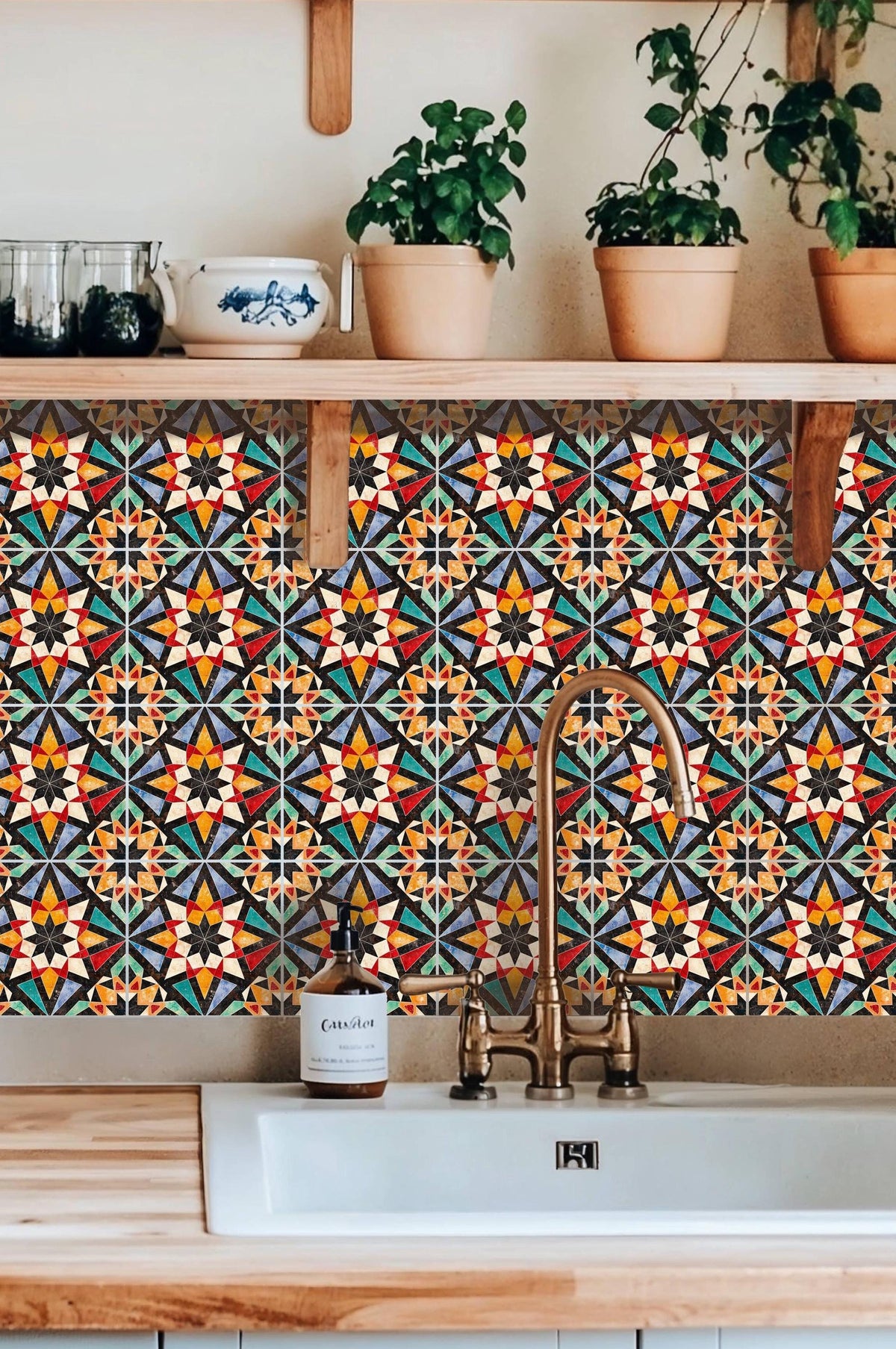 Orange & Red Rustic Moroccan peel and stick tile decals