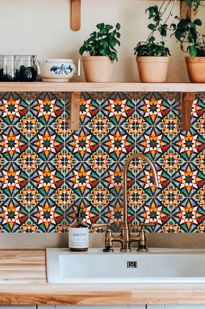 Orange & Red Rustic Moroccan peel and stick tile decals