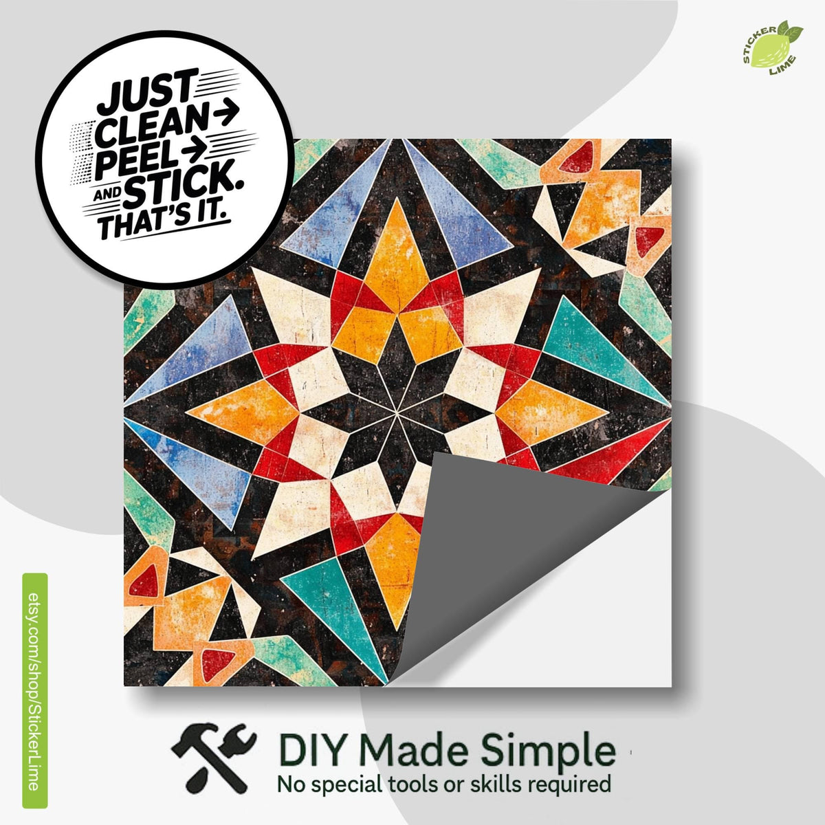 Orange & Red Rustic Moroccan peel and stick tile decals, photo 2 of 8