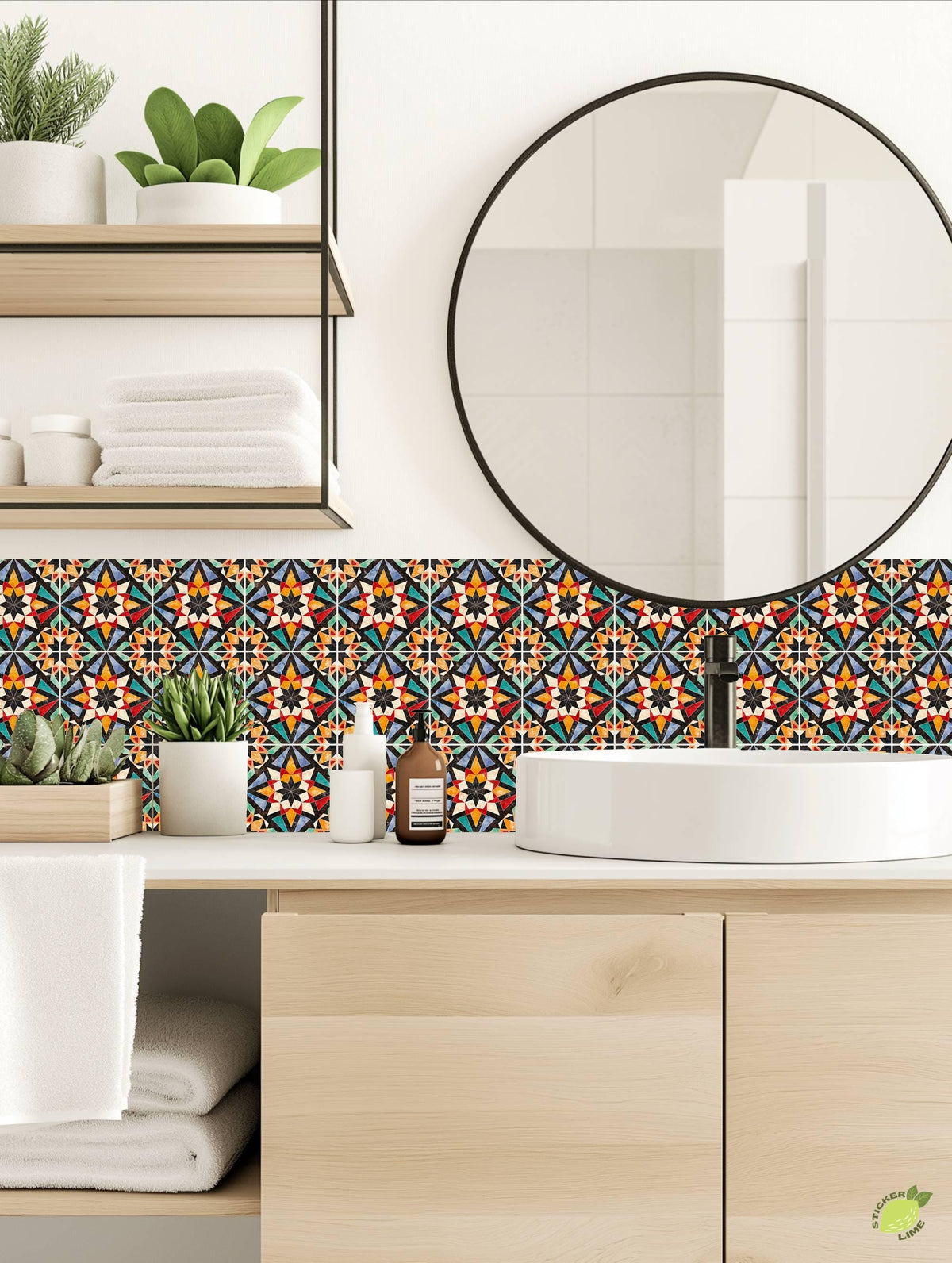 Orange & Red Rustic Moroccan peel and stick tile decals, photo 3 of 8