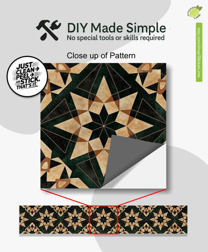 Beige & Green Rustic Moroccan Tile peel and stick stair riser decals, photo 2 of 8