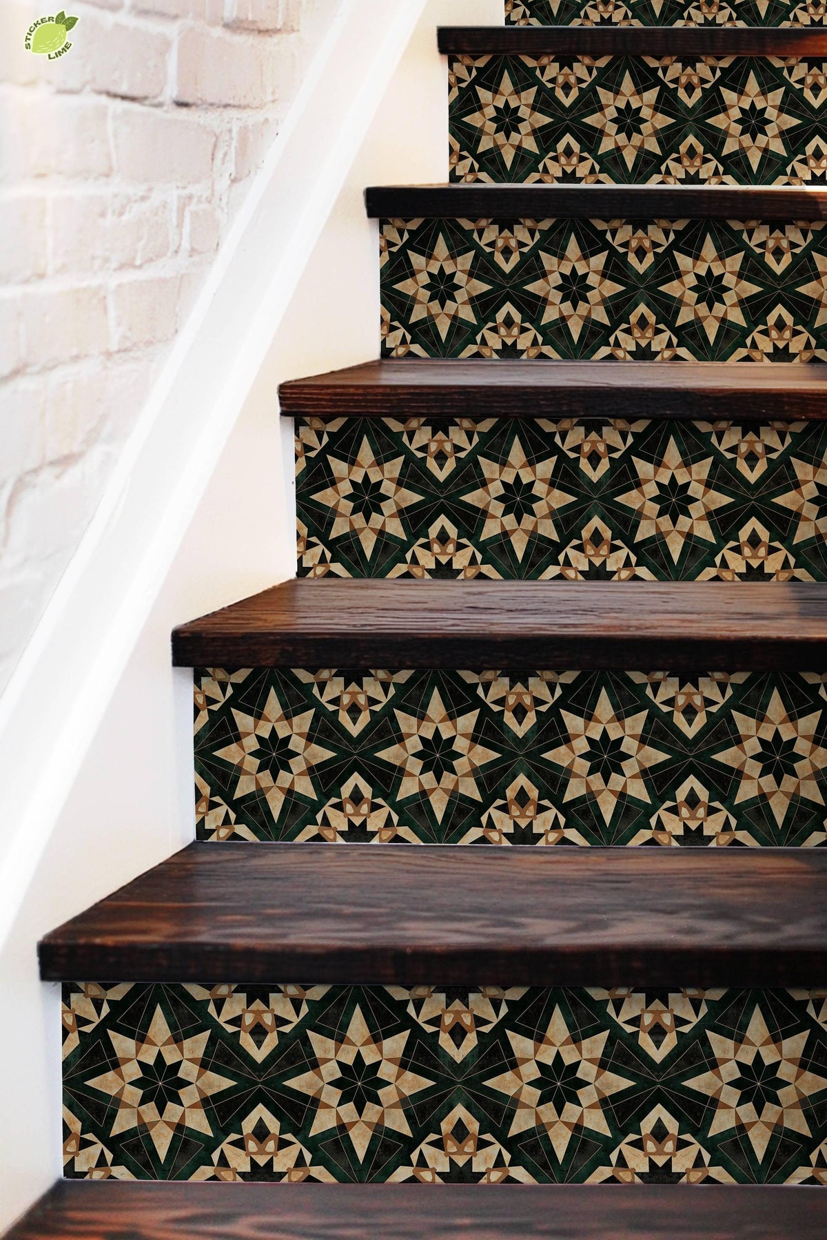 Beige & Green Rustic Moroccan Tile peel and stick stair riser decals, photo 4 of 8