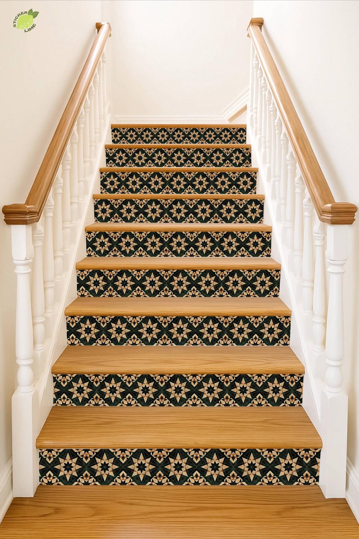 Beige & Green Rustic Moroccan Tile peel and stick stair riser decals, photo 5 of 8