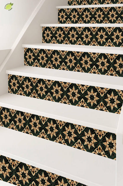 Beige & Green Rustic Moroccan Tile peel and stick stair riser decals, photo 8 of 8