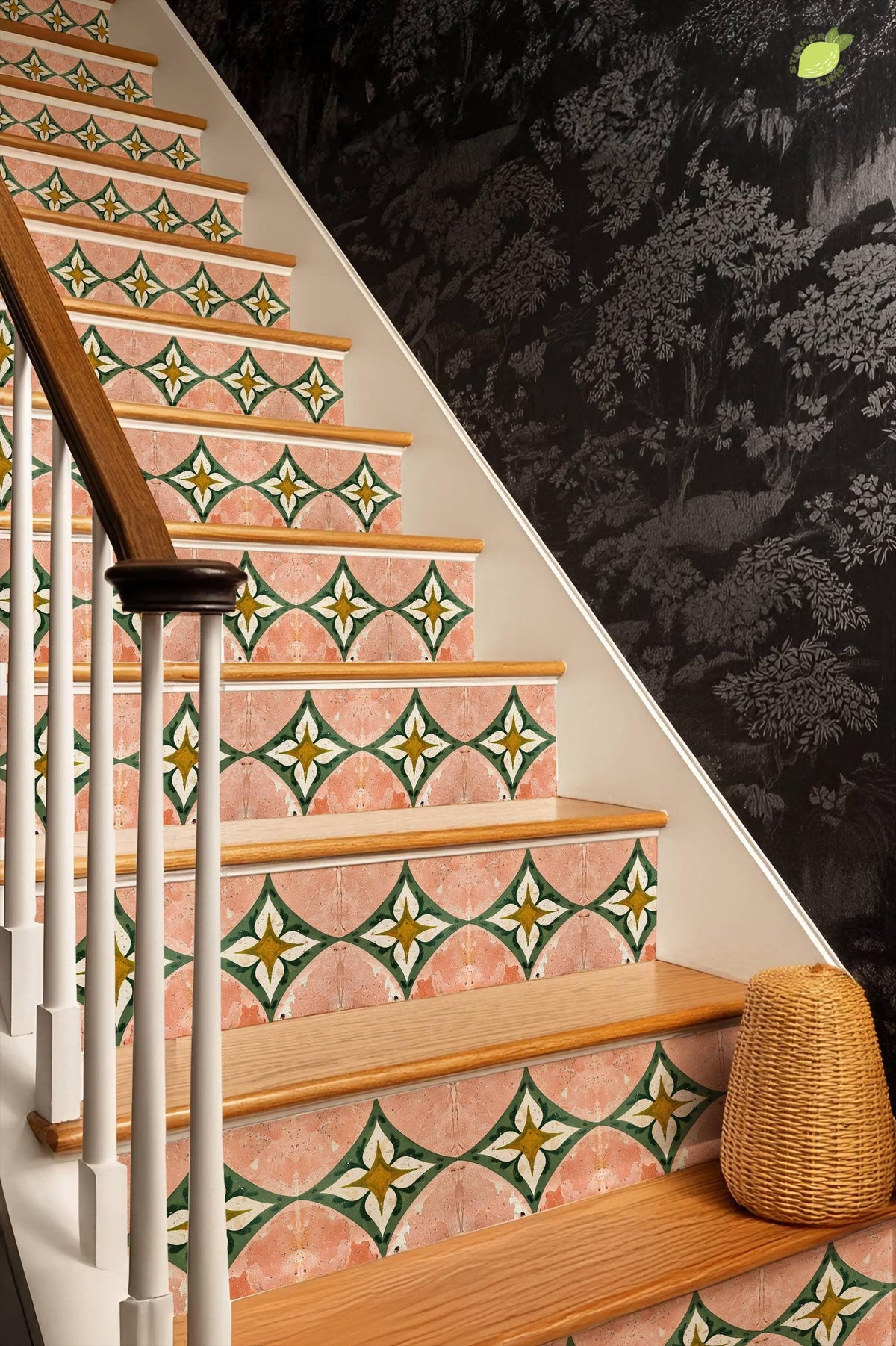 Rustic Terracotta Diamond Floral peel and stick stair riser decals, photo 8 of 8