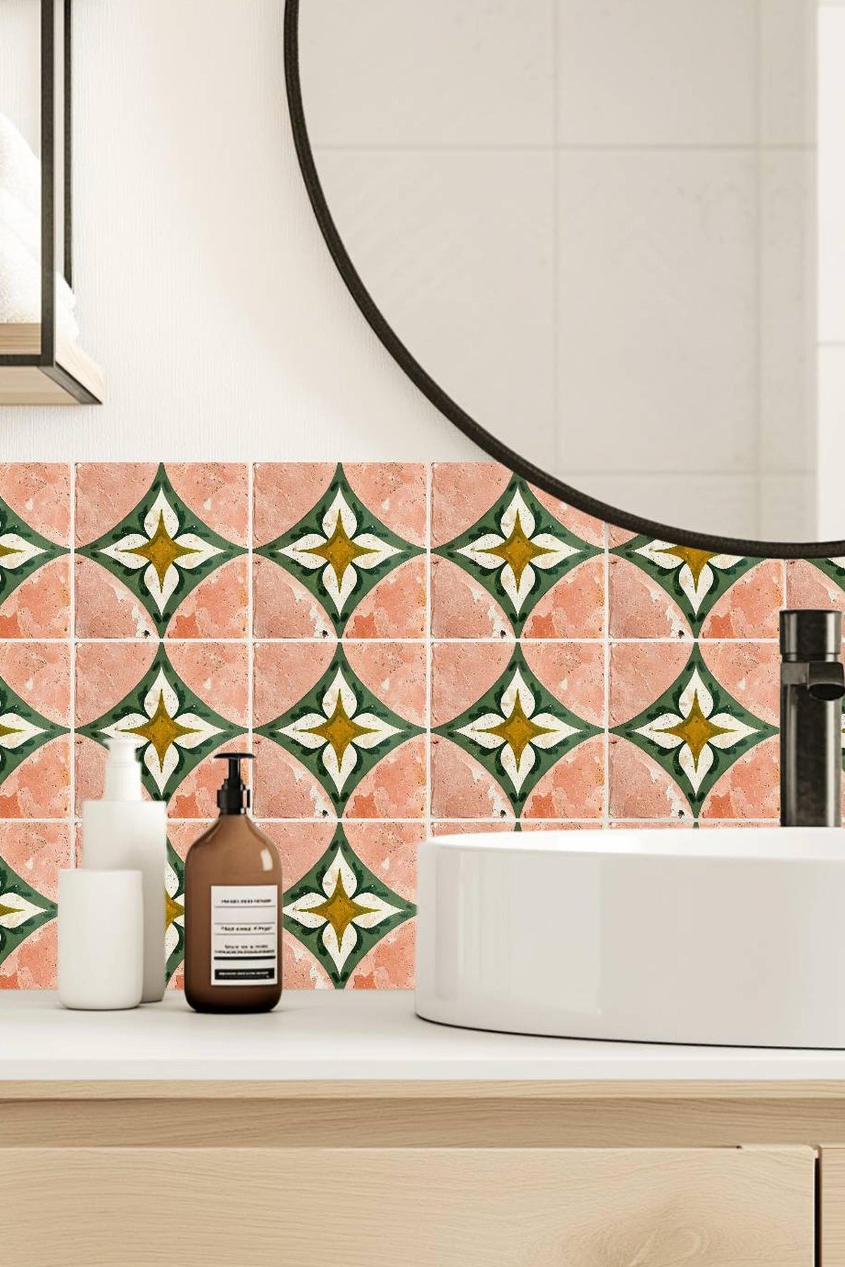 Rustic Terracotta Diamond Floral peel and stick tile decals