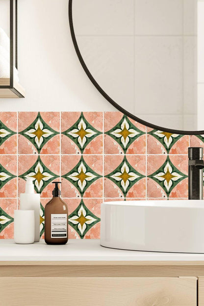 Rustic Terracotta Diamond Floral peel and stick tile decals