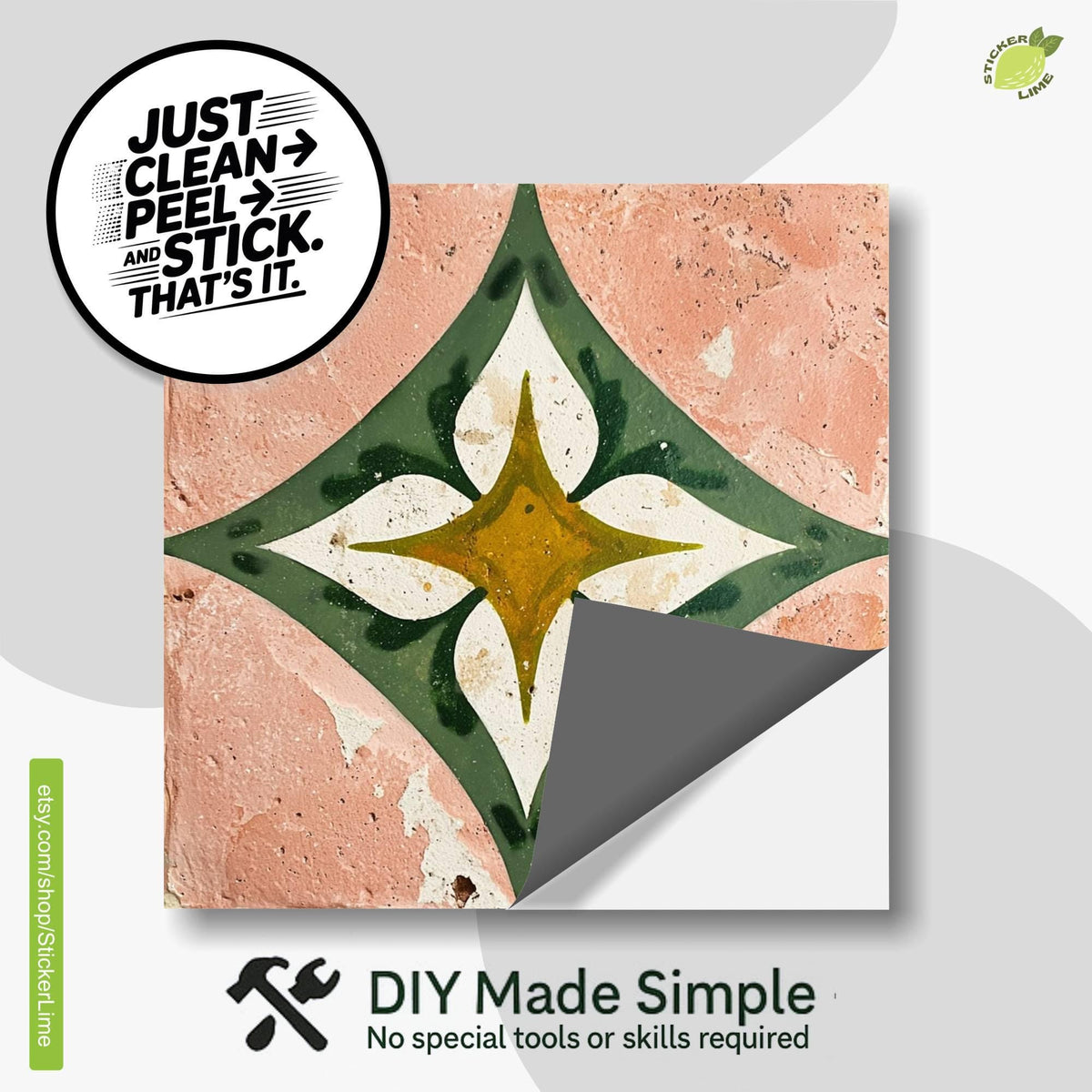 Rustic Terracotta Diamond Floral peel and stick tile decals, photo 2 of 8