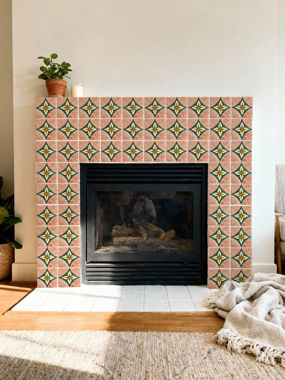 Rustic Terracotta Diamond Floral peel and stick tile decals, photo 6 of 8