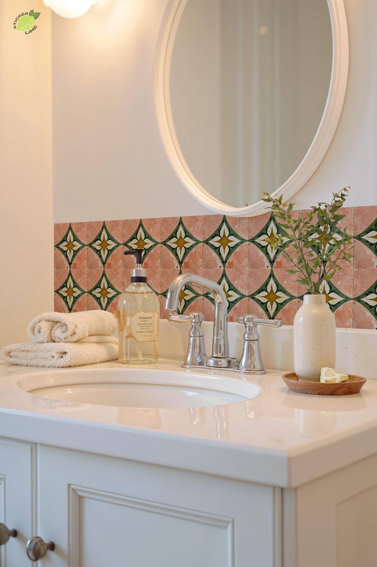 Rustic Terracotta Diamond Floral peel and stick tile decals, photo 7 of 8