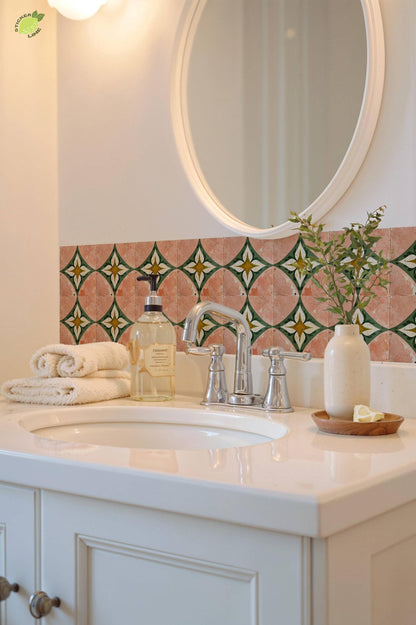Rustic Terracotta Diamond Floral peel and stick tile decals, photo 7 of 8