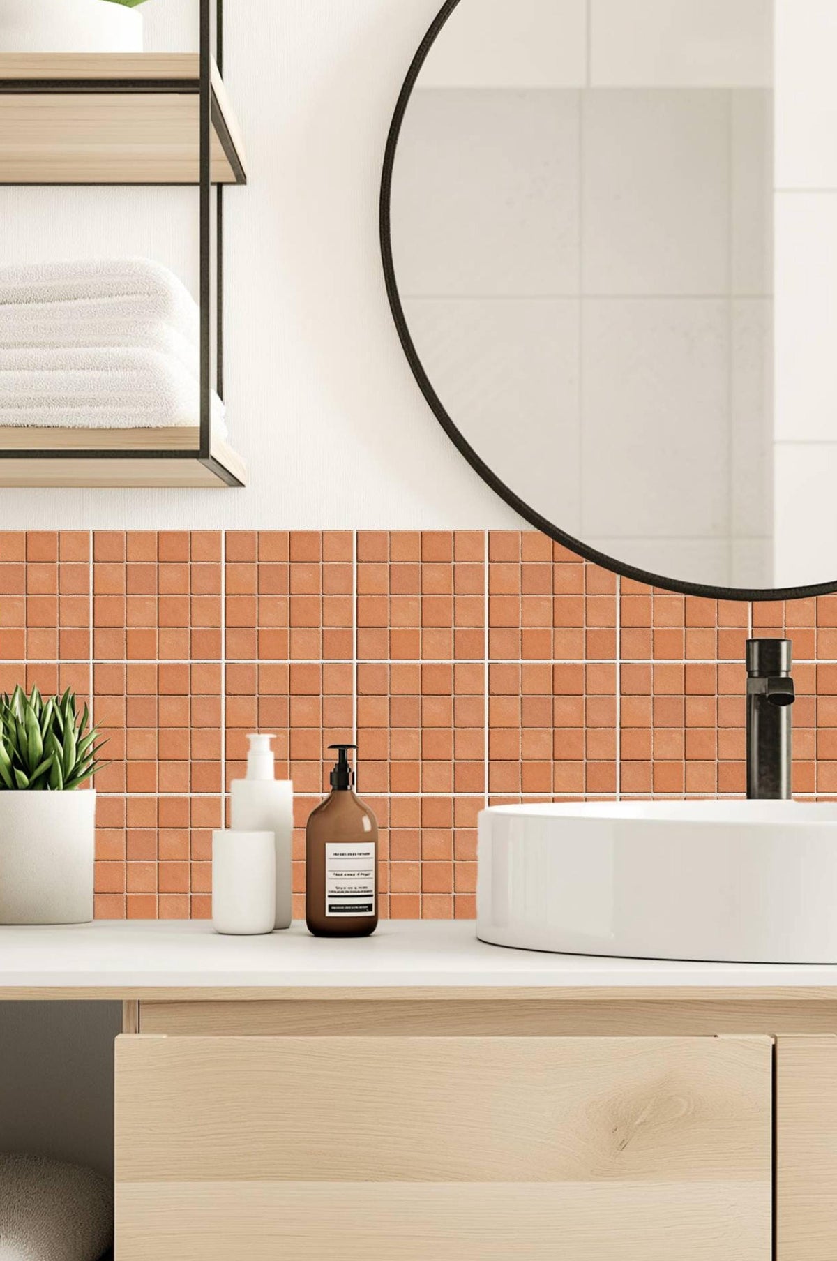 Rustic Terracotta Square Motif peel and stick tile decals