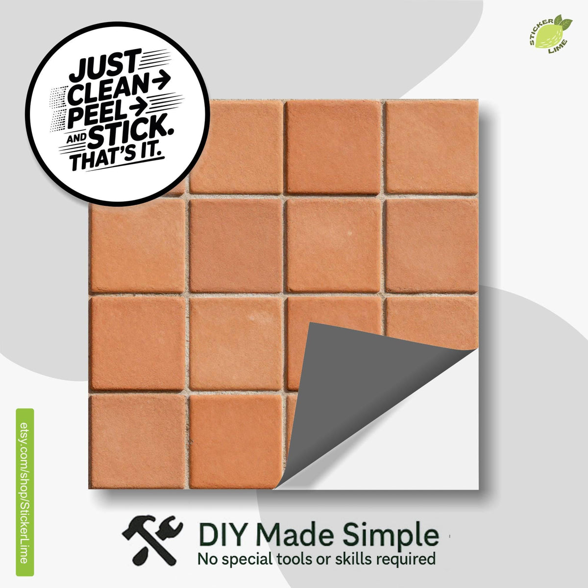 Rustic Terracotta Square Motif peel and stick tile decals, photo 2 of 8