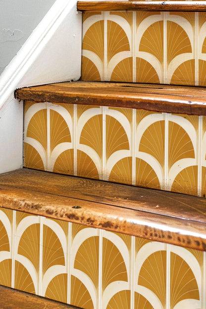 Saffron Art Deco Fan peel and stick stair riser decals