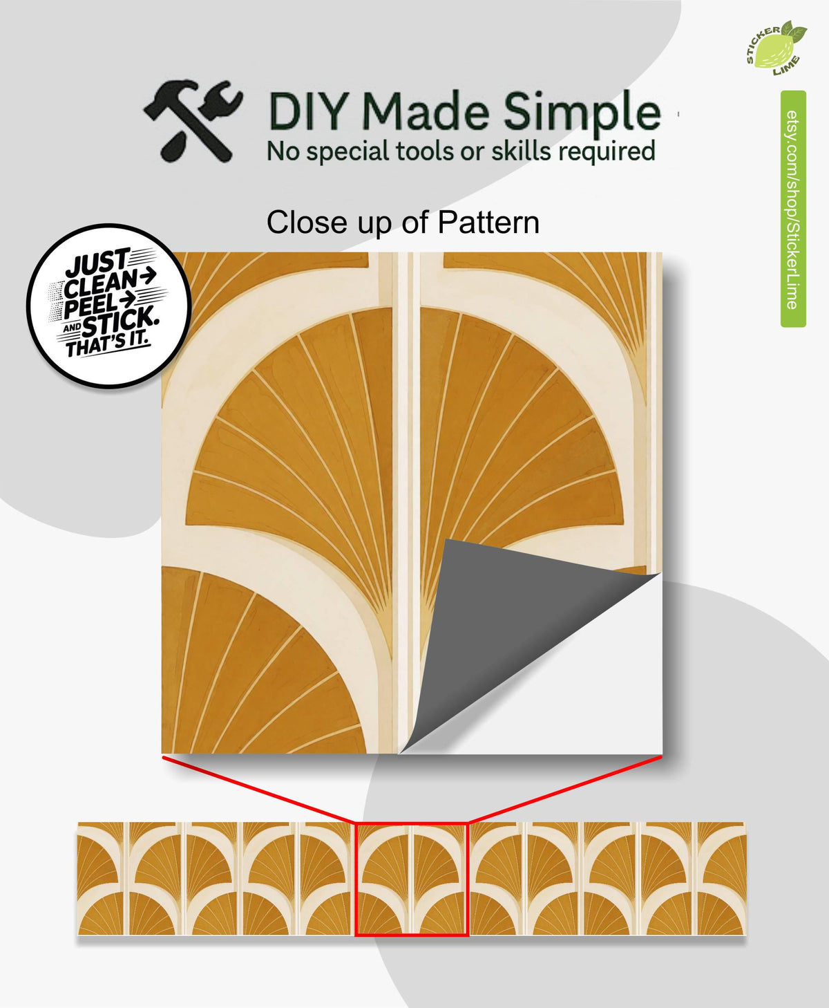 Saffron Art Deco Fan peel and stick stair riser decals, photo 2 of 8