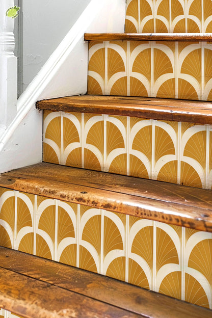 Saffron Art Deco Fan peel and stick stair riser decals, photo 3 of 8
