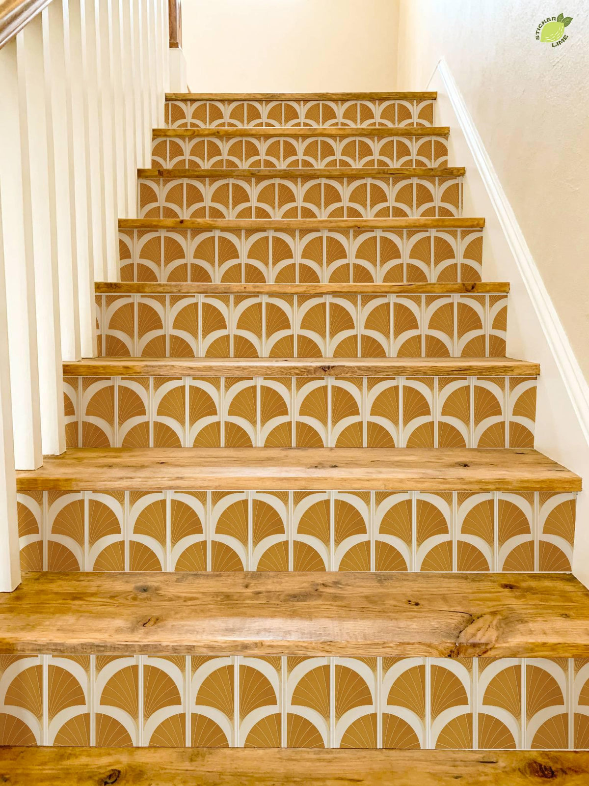 Saffron Art Deco Fan peel and stick stair riser decals, photo 4 of 8