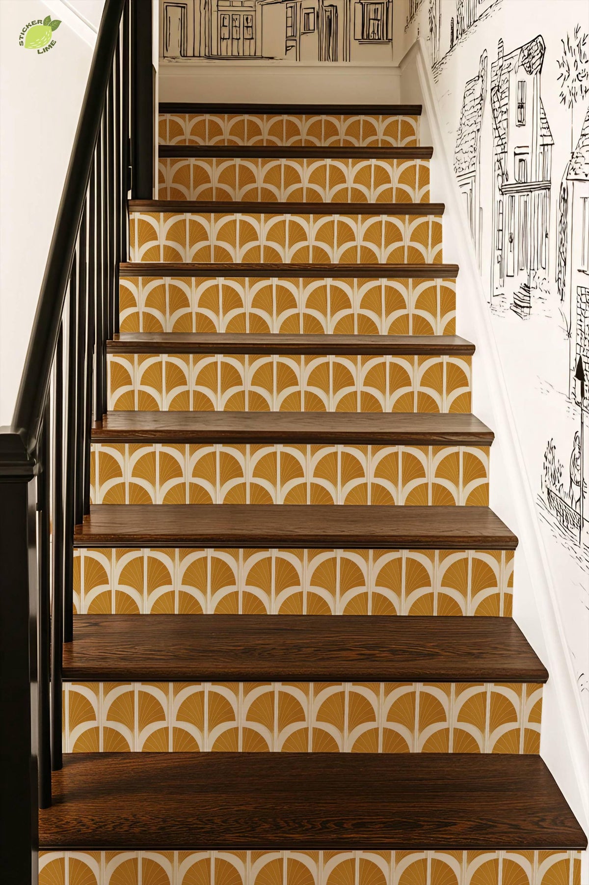 Saffron Art Deco Fan peel and stick stair riser decals, photo 7 of 8