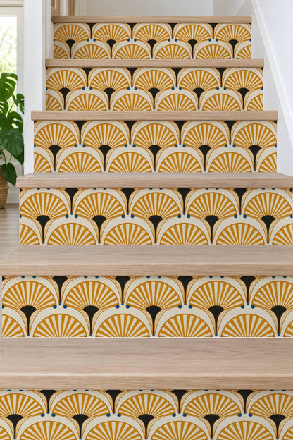 Saffron Oversized Architectural Fan peel and stick stair riser decals