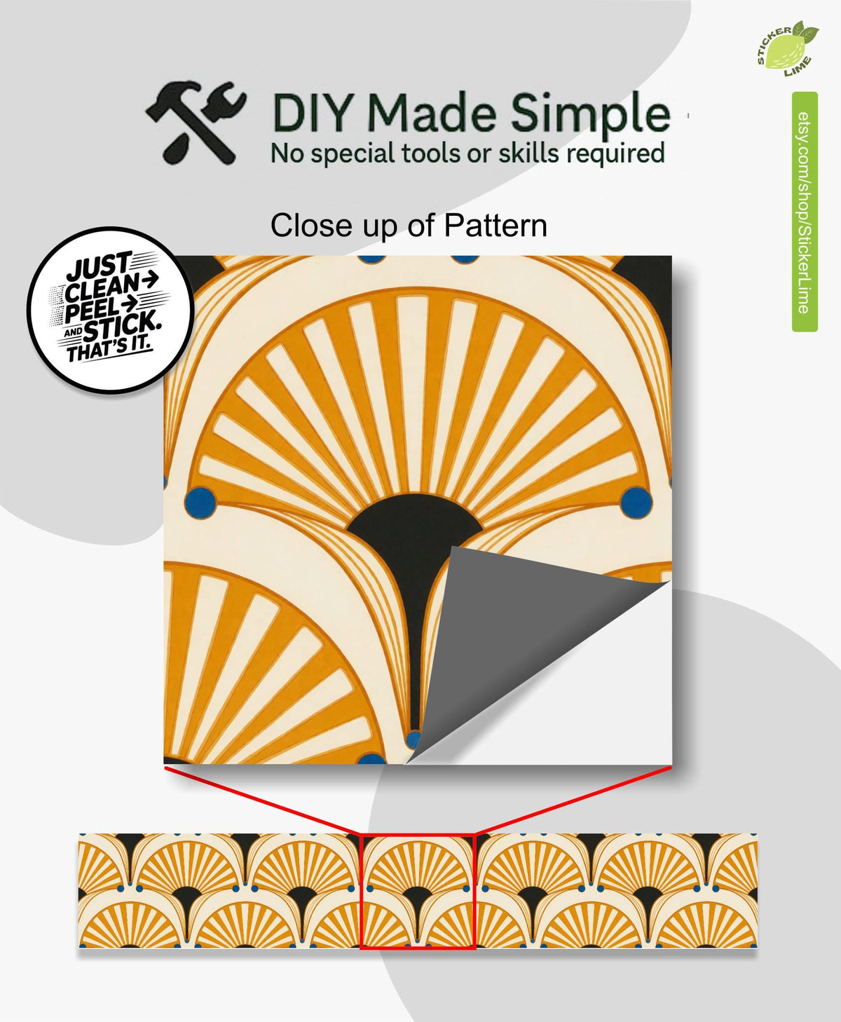 Saffron Oversized Architectural Fan peel and stick stair riser decals, photo 2 of 8