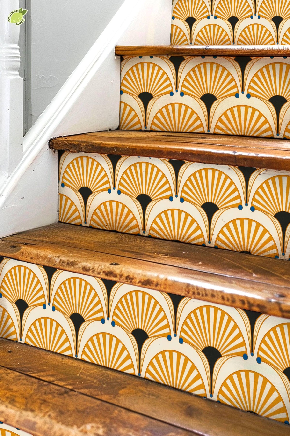 Saffron Oversized Architectural Fan peel and stick stair riser decals, photo 3 of 8