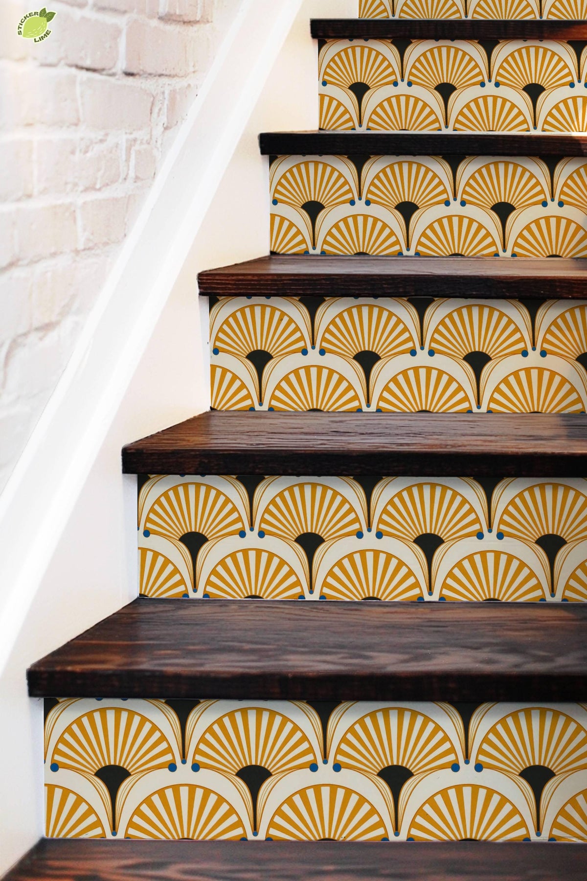 Saffron Oversized Architectural Fan peel and stick stair riser decals, photo 5 of 8