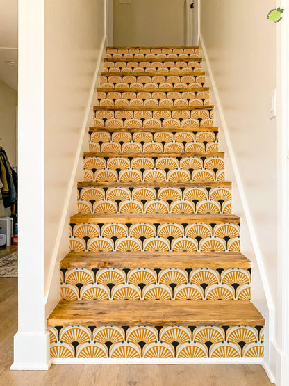 Saffron Oversized Architectural Fan peel and stick stair riser decals, photo 6 of 8