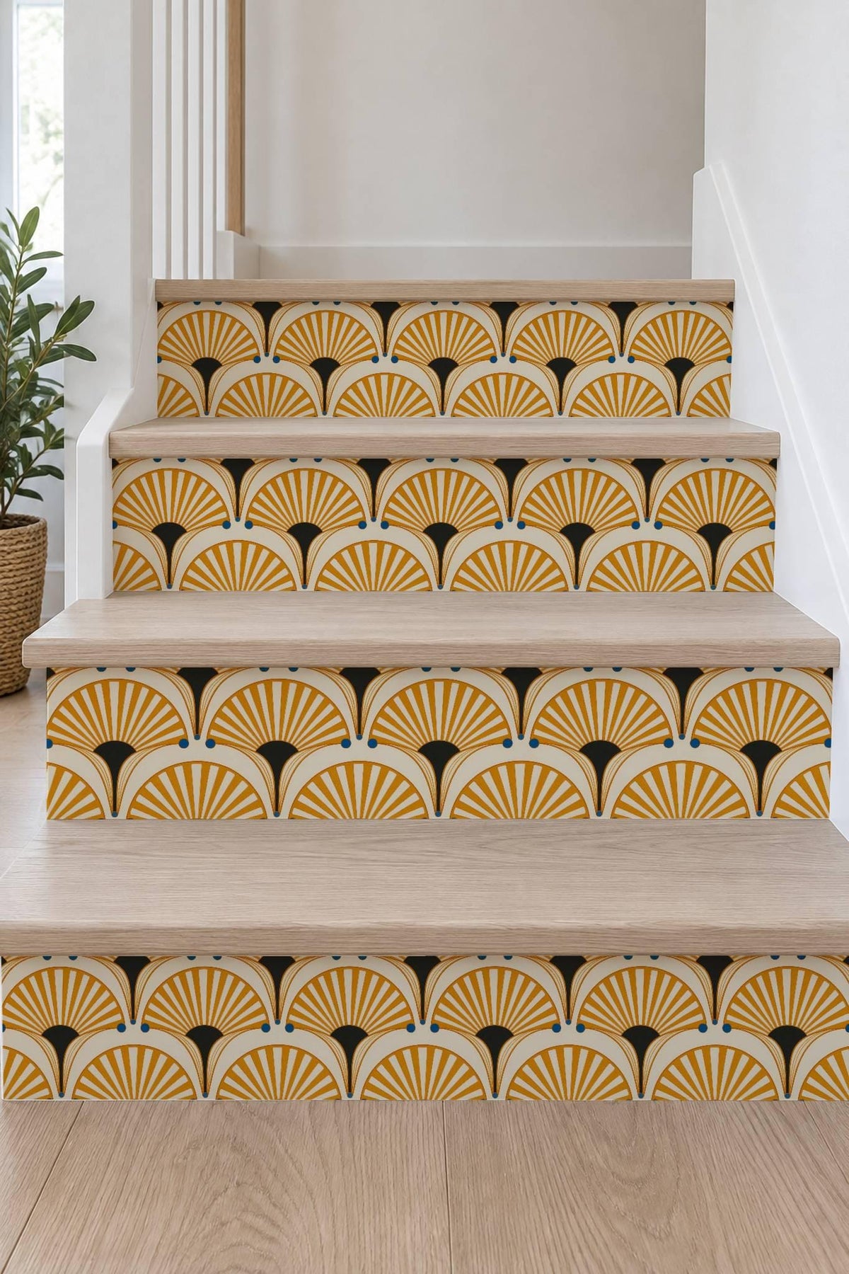 Saffron Oversized Architectural Fan peel and stick stair riser decals, photo 7 of 8
