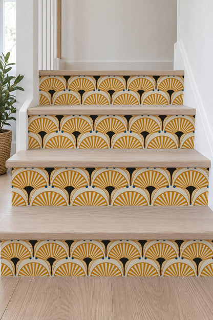 Saffron Oversized Architectural Fan peel and stick stair riser decals, photo 7 of 8