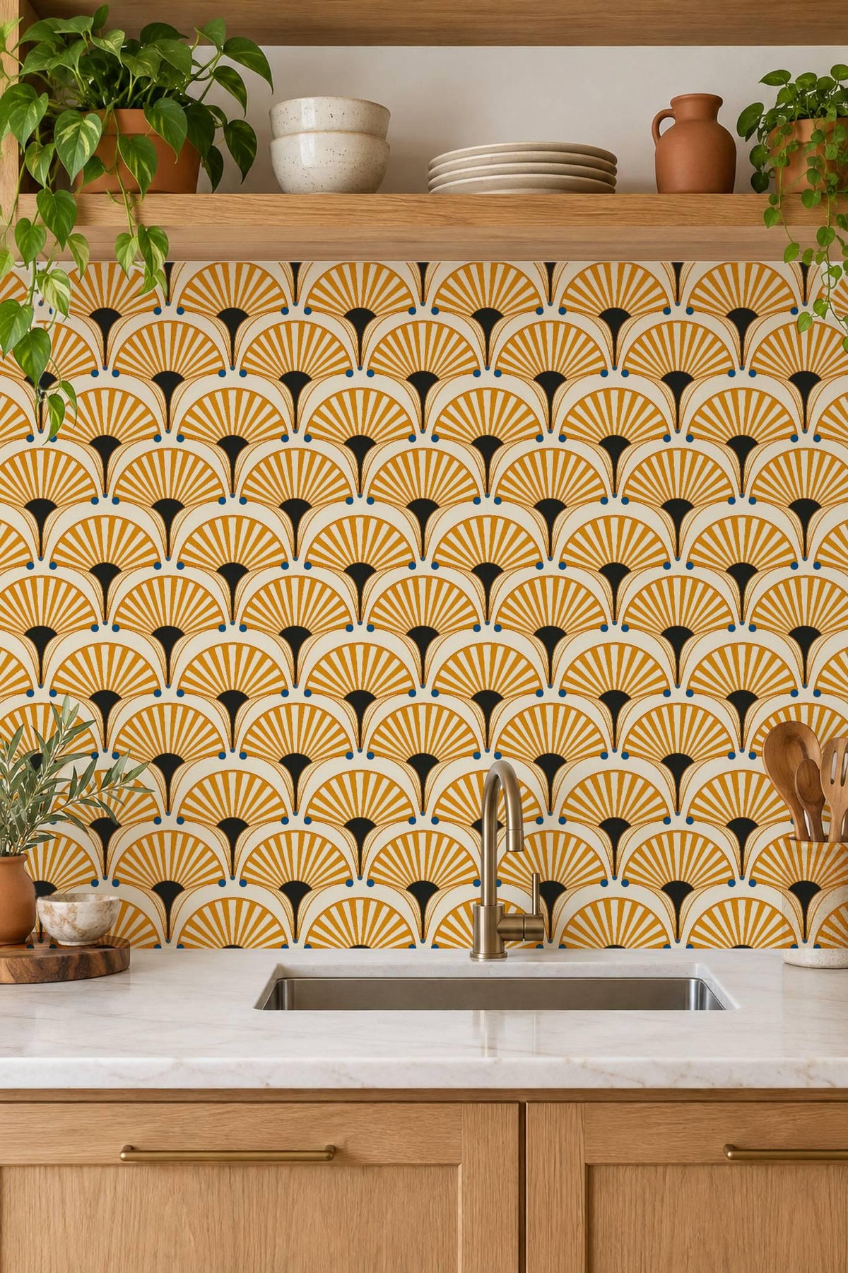 Saffron Oversized Architectural Fan peel and stick tile decals, photo 3 of 8