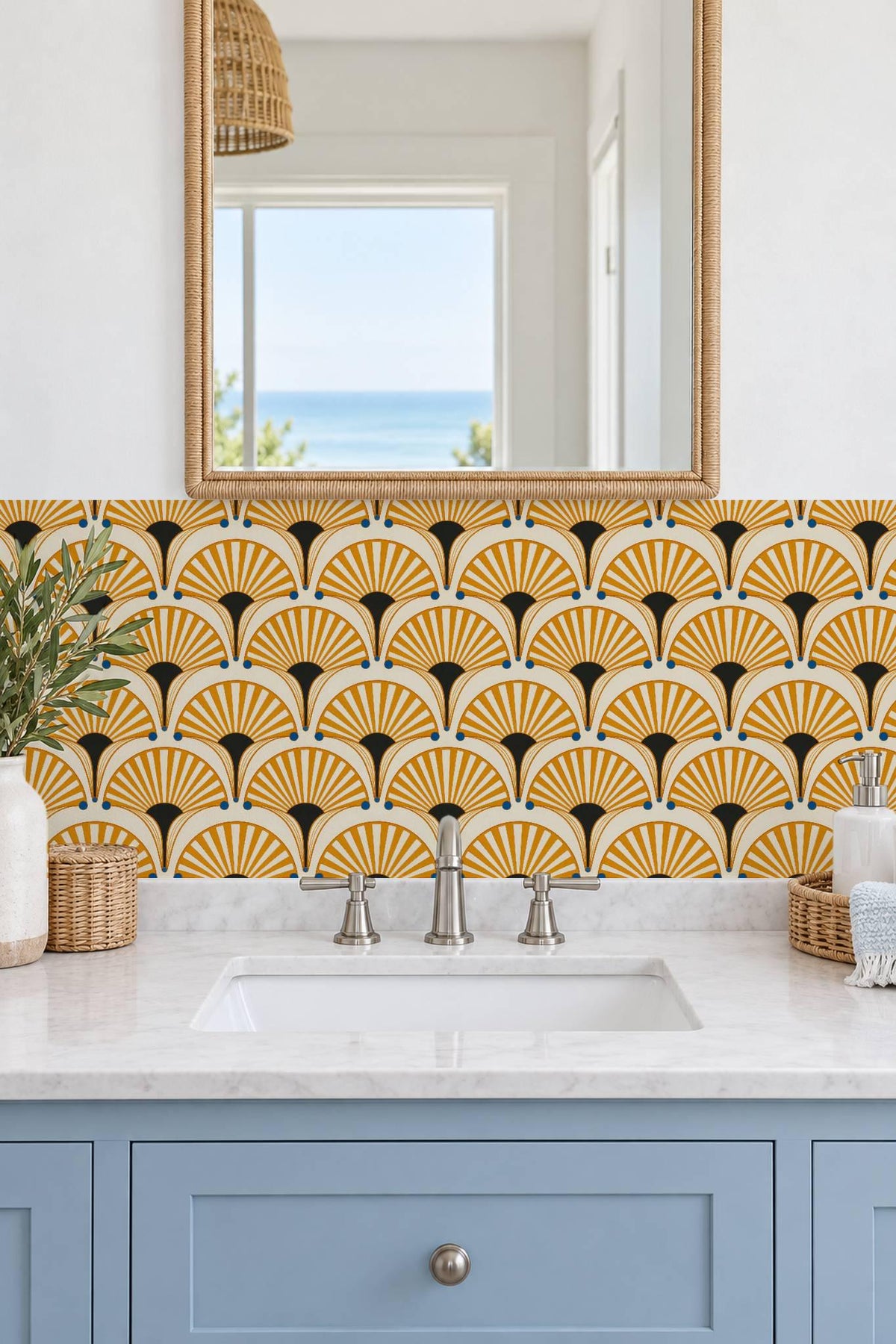 Saffron Oversized Architectural Fan peel and stick tile decals, photo 4 of 8