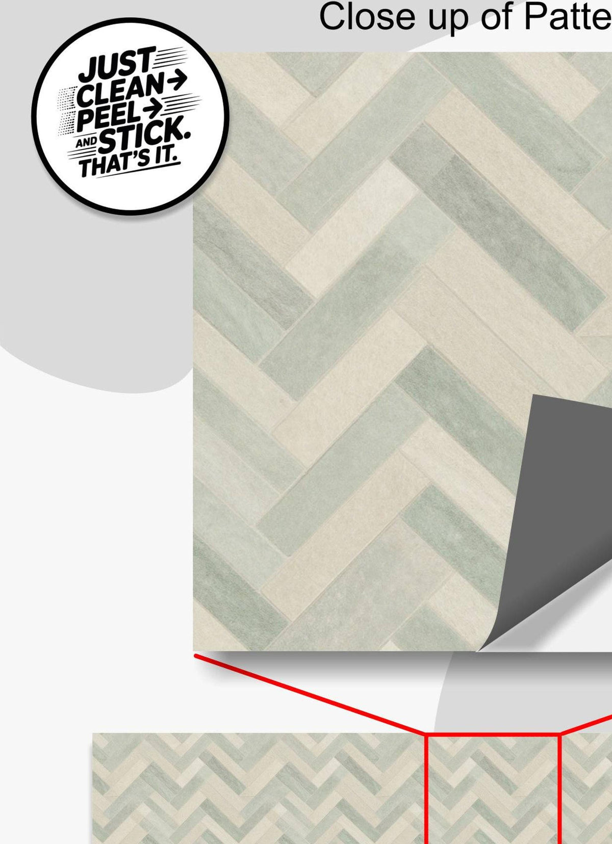 Sage Herringbone Stone Tile peel and stick stair riser decals, photo 2 of 8