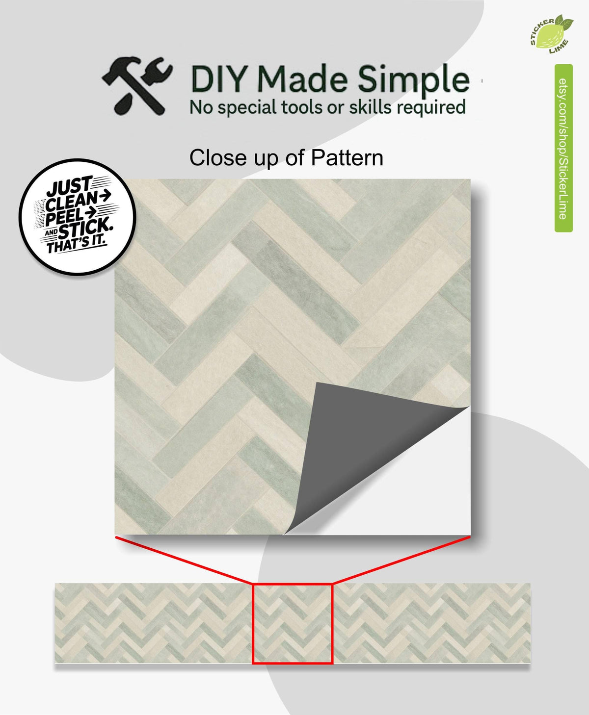 Sage Herringbone Stone Tile peel and stick stair riser decals, photo 3 of 8