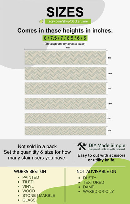 Sage Herringbone Stone Tile peel and stick stair riser decals, photo 4 of 8