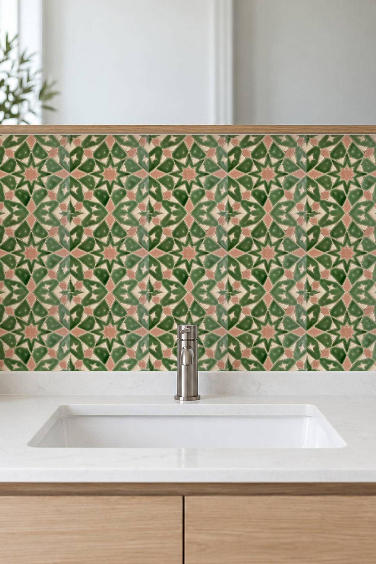Sage Moroccan Star peel and stick tile decals