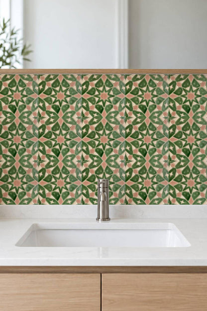 Sage Moroccan Star peel and stick tile decals