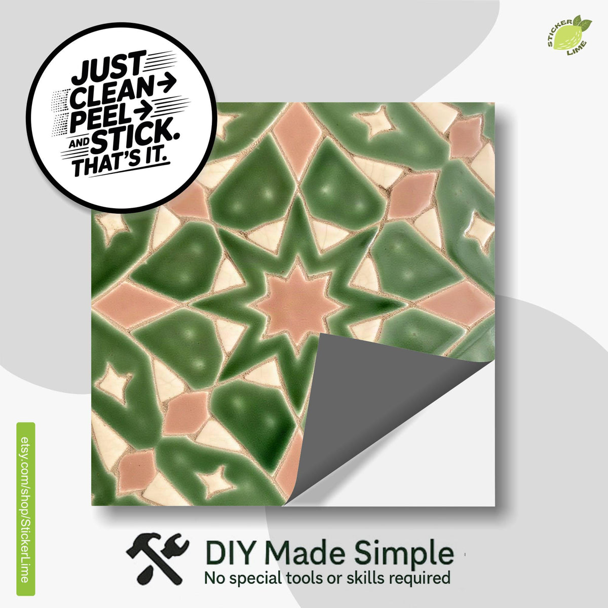 Sage Moroccan Star peel and stick tile decals, photo 2 of 8