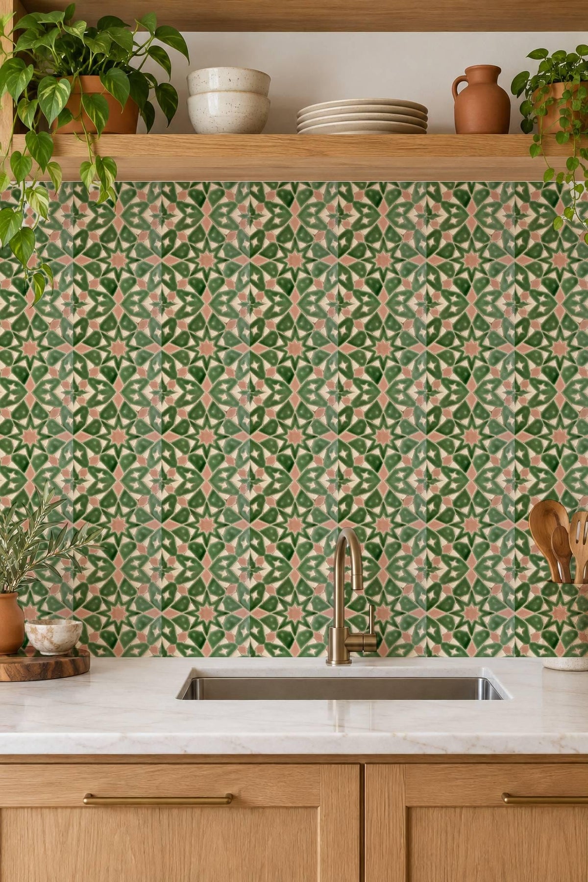 Sage Moroccan Star peel and stick tile decals, photo 3 of 8