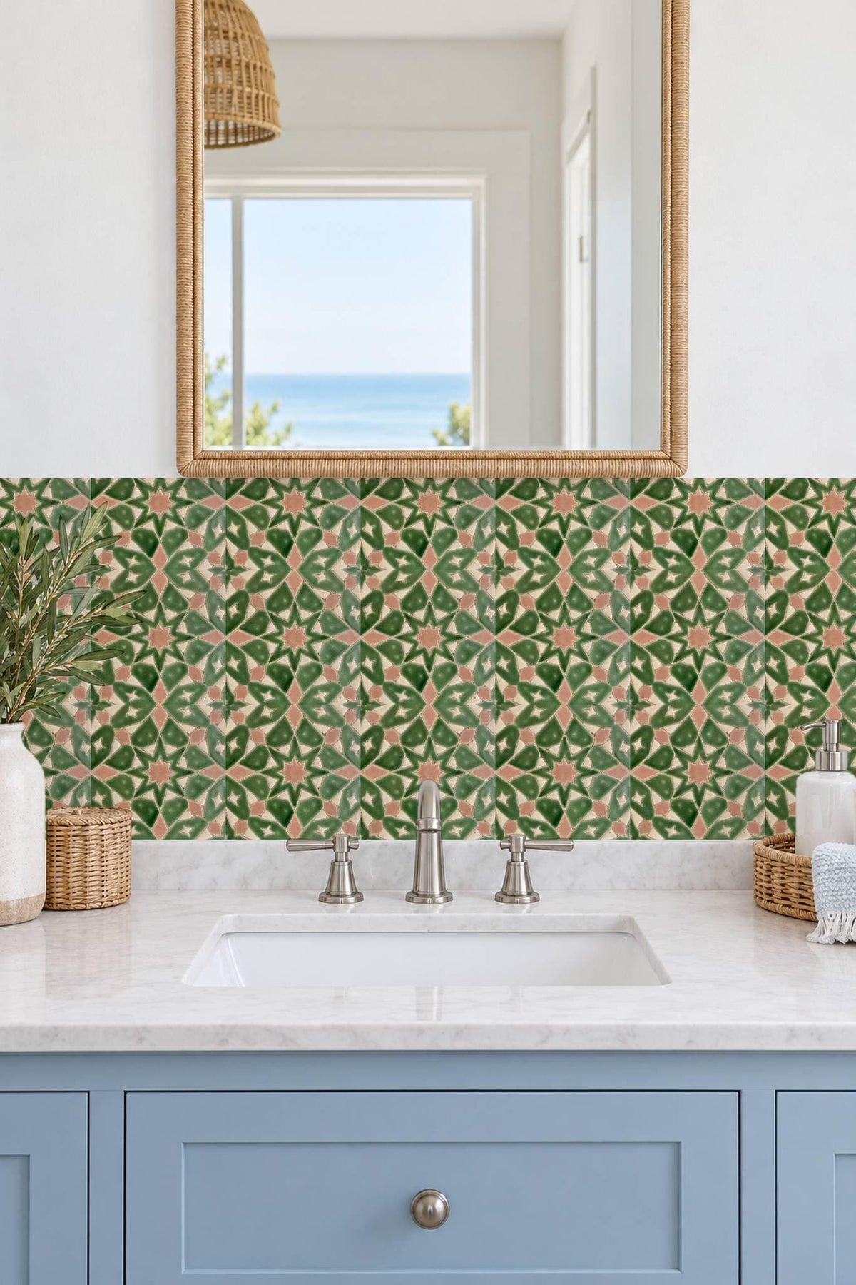 Sage Moroccan Star peel and stick tile decals, photo 4 of 8