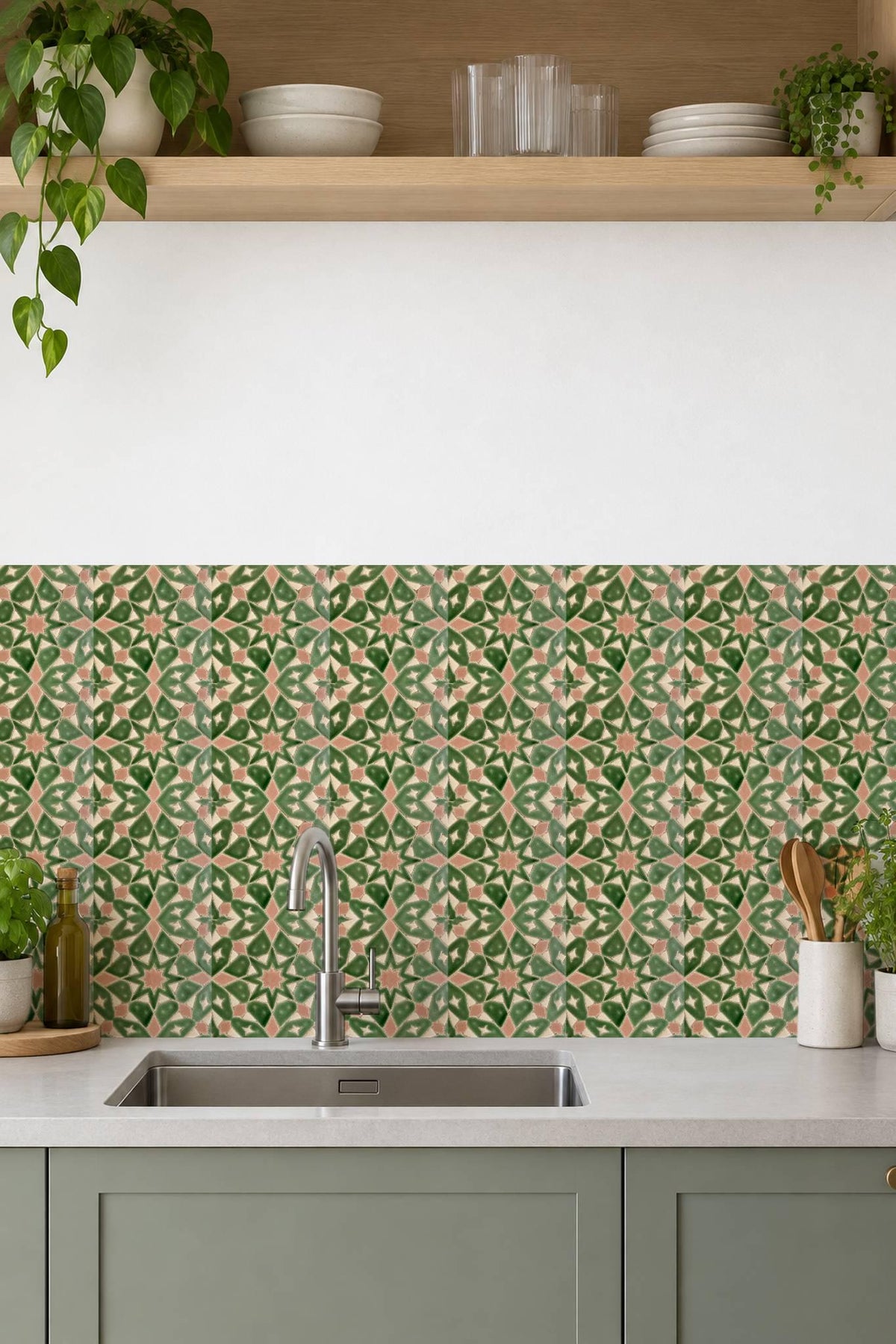 Sage Moroccan Star peel and stick tile decals, photo 6 of 8