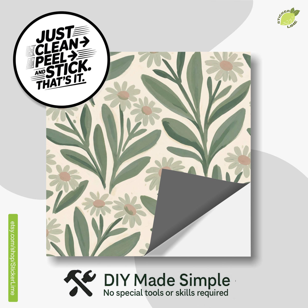 Sage Soft Floral peel and stick tile decals, photo 2 of 8
