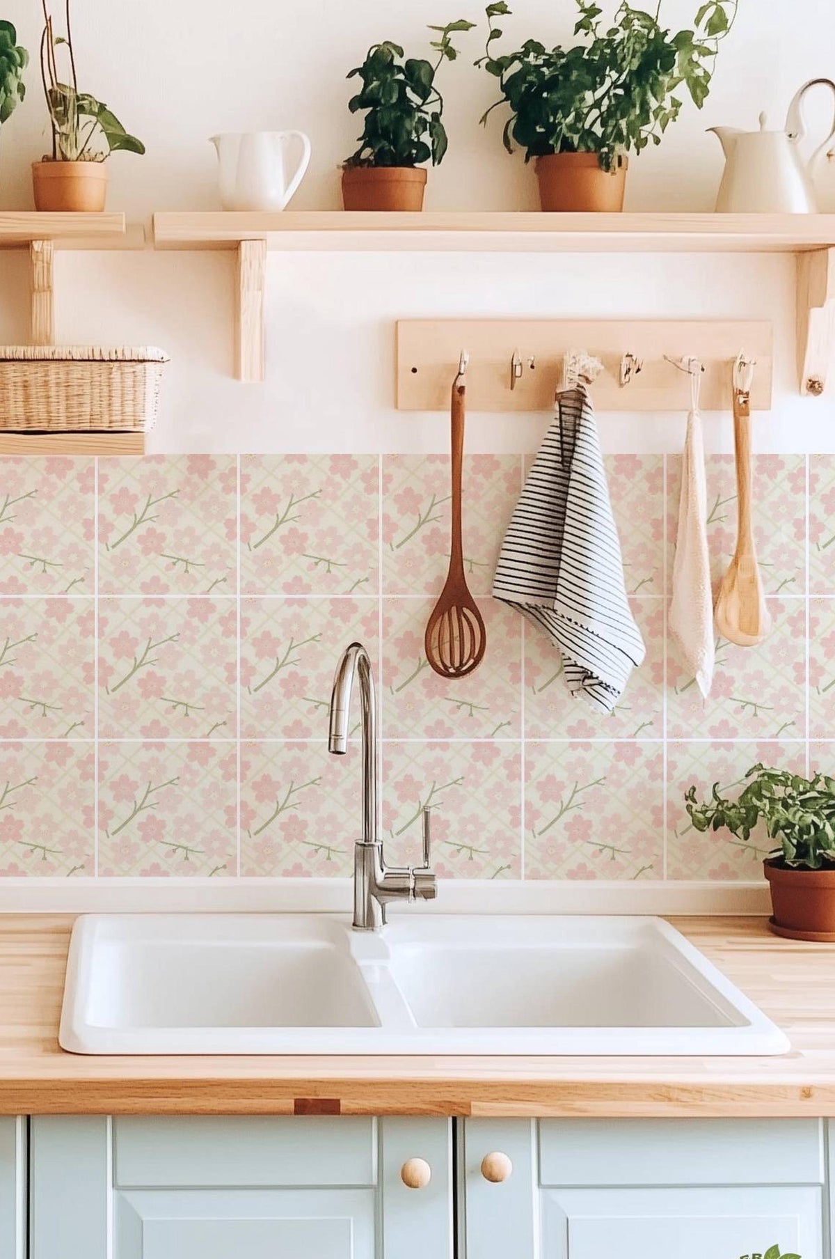 Sakura Botanical Lattice peel and stick tile decals