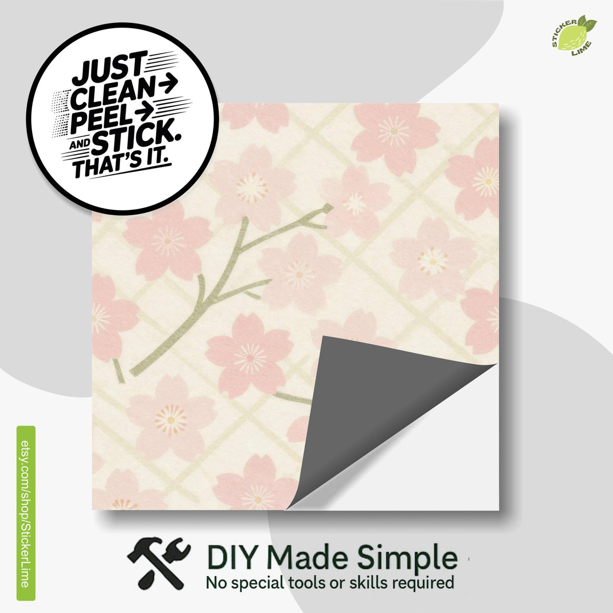 Sakura Botanical Lattice peel and stick tile decals, photo 2 of 8