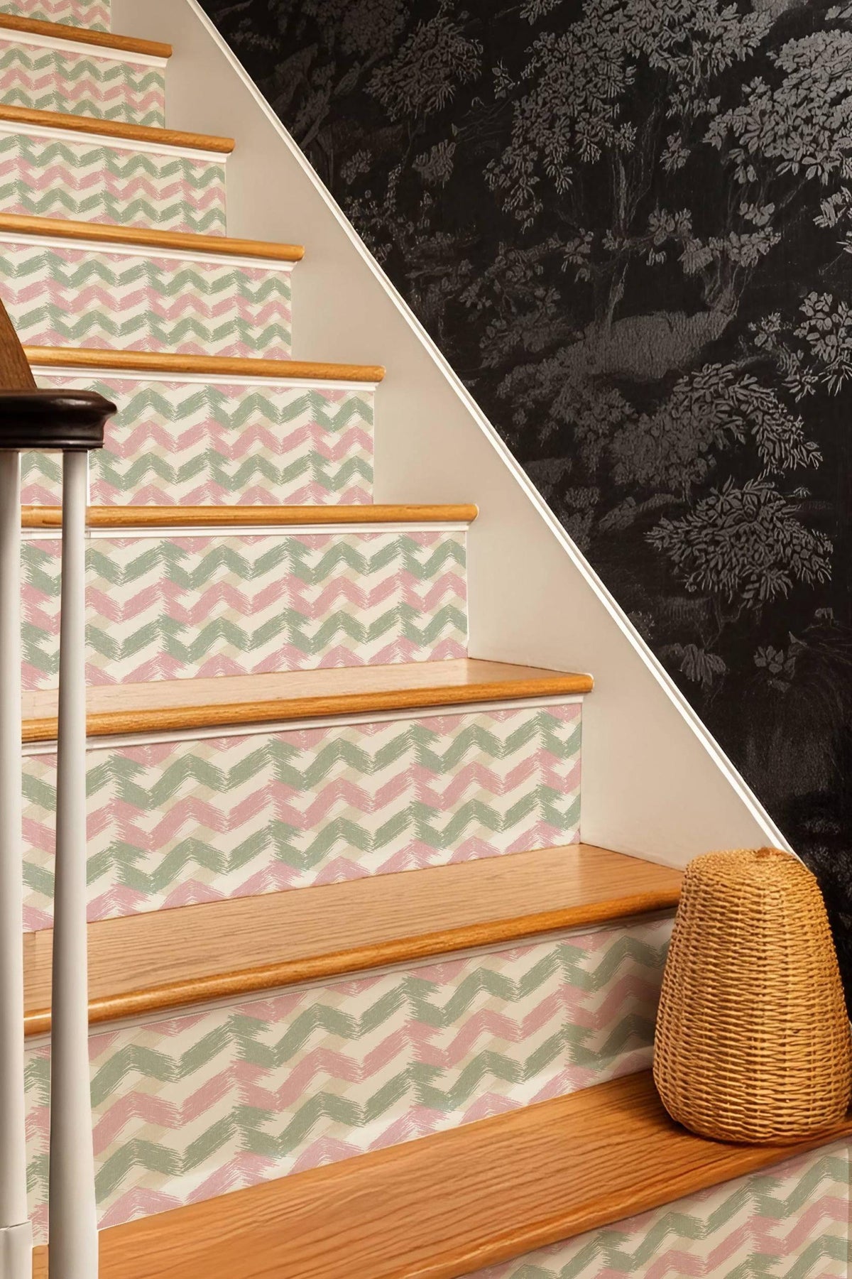 Sakura Herringbone Linen peel and stick stair riser decals