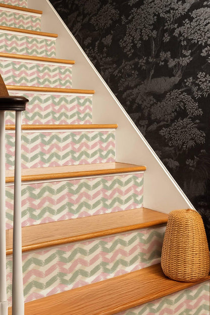 Sakura Herringbone Linen peel and stick stair riser decals