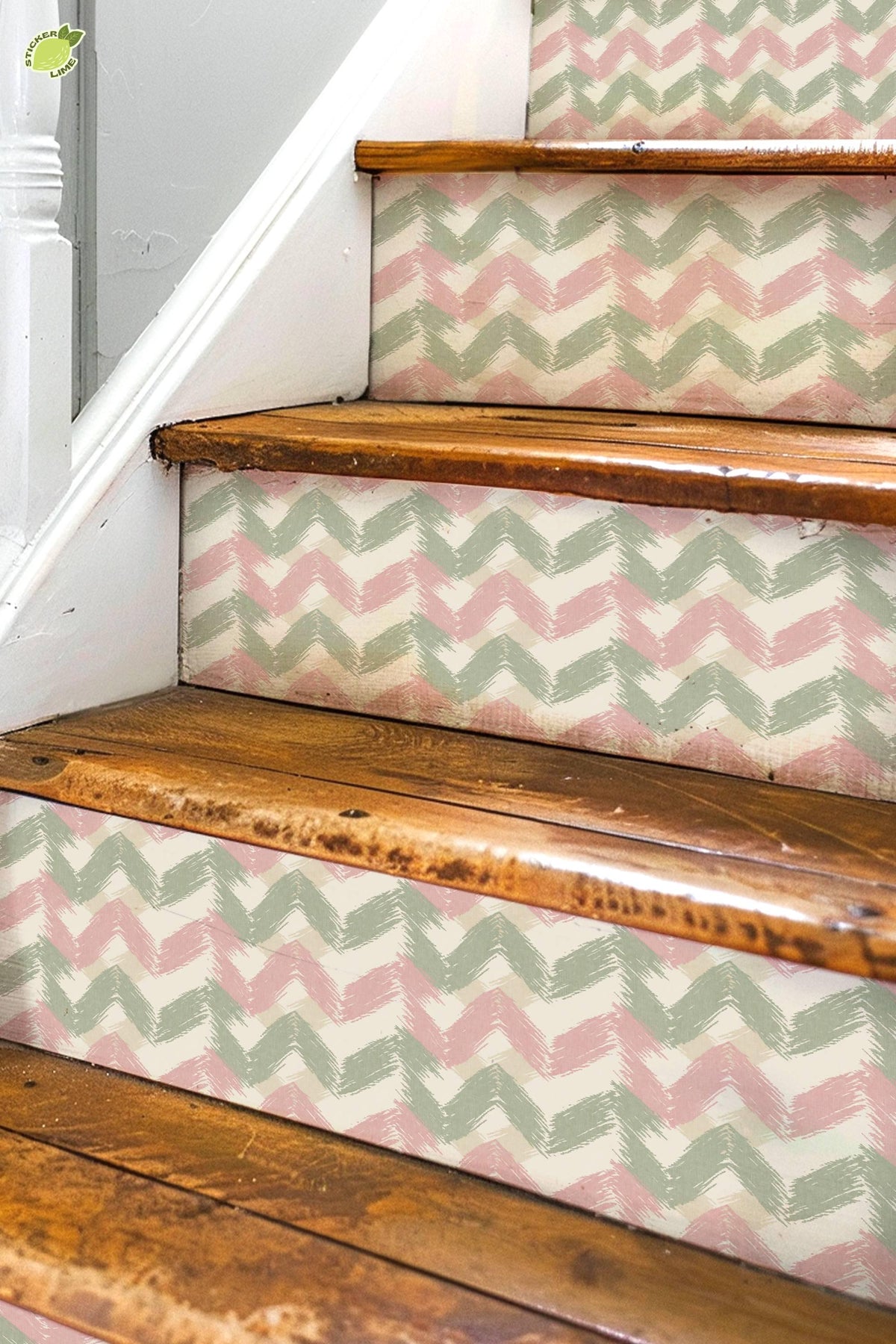 Sakura Herringbone Linen peel and stick stair riser decals, photo 3 of 8